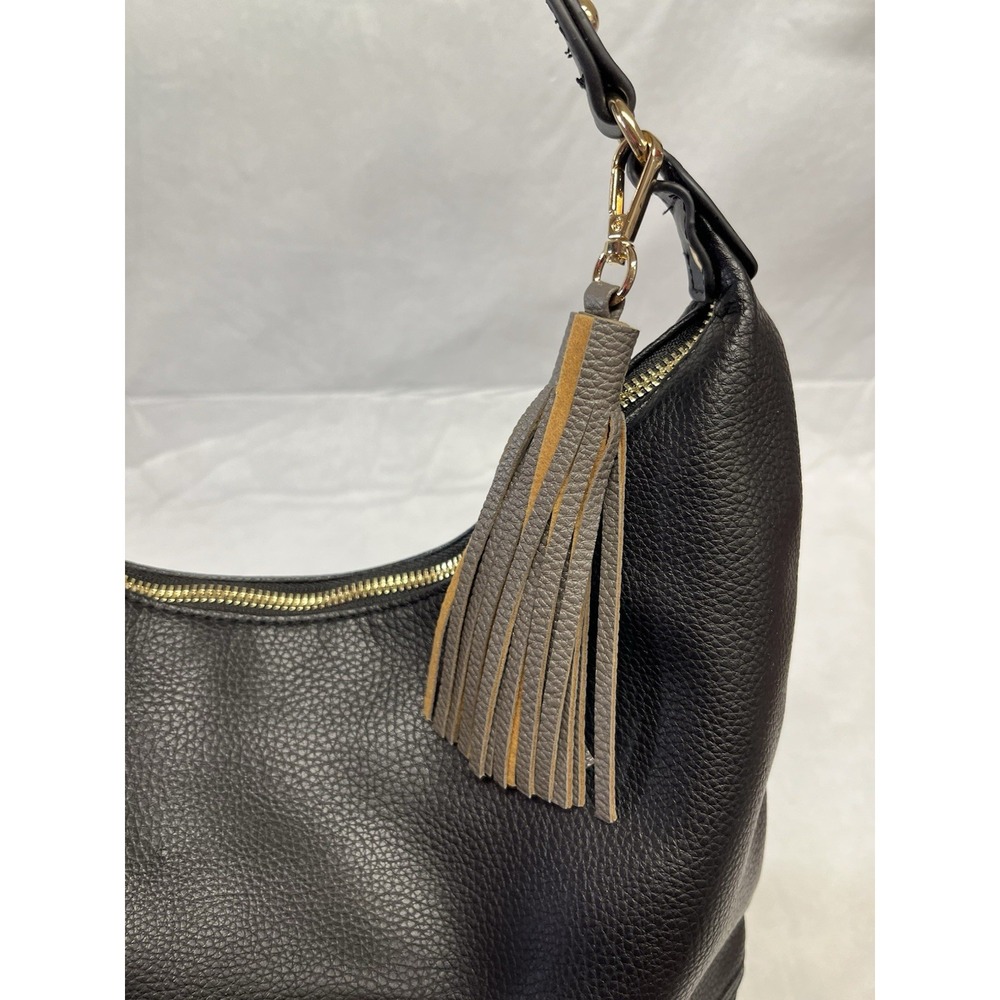 Adrienne Vittadini Faux Leather Hobo Shoulder Bag Purse Handbag Fringe Tassel - Picture 5 of 12